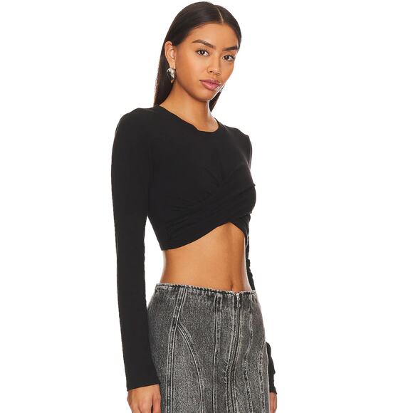 The Range Sueded Jersey Cross-over Crew Top in Jet Black NWOT Size Small - Picture 2 of 3